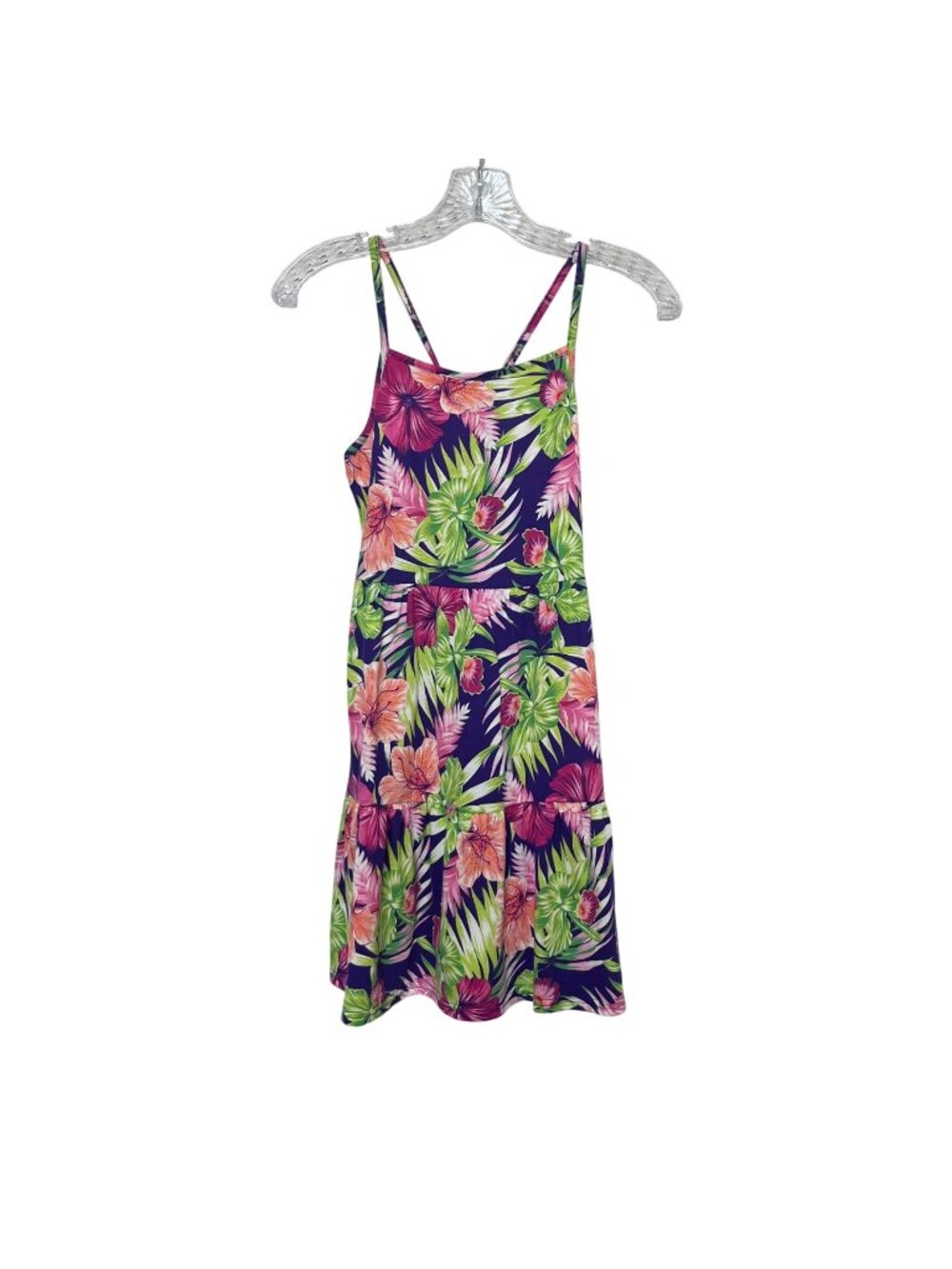 The Childrens Place Tropical Floral Print Dress Sleeveless Girls Large Green Pin